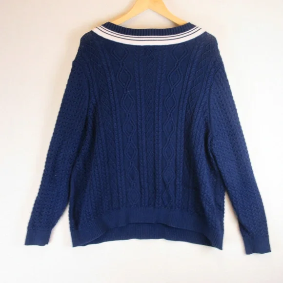 Lands' End Cable Knit Varsity Sweater Size 3X Cotton - Picture 10 of 15